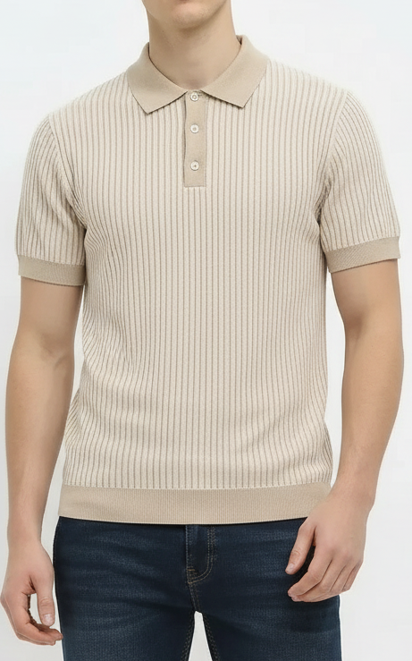 Men Light Mastic Striped Polo Collar T-shirt