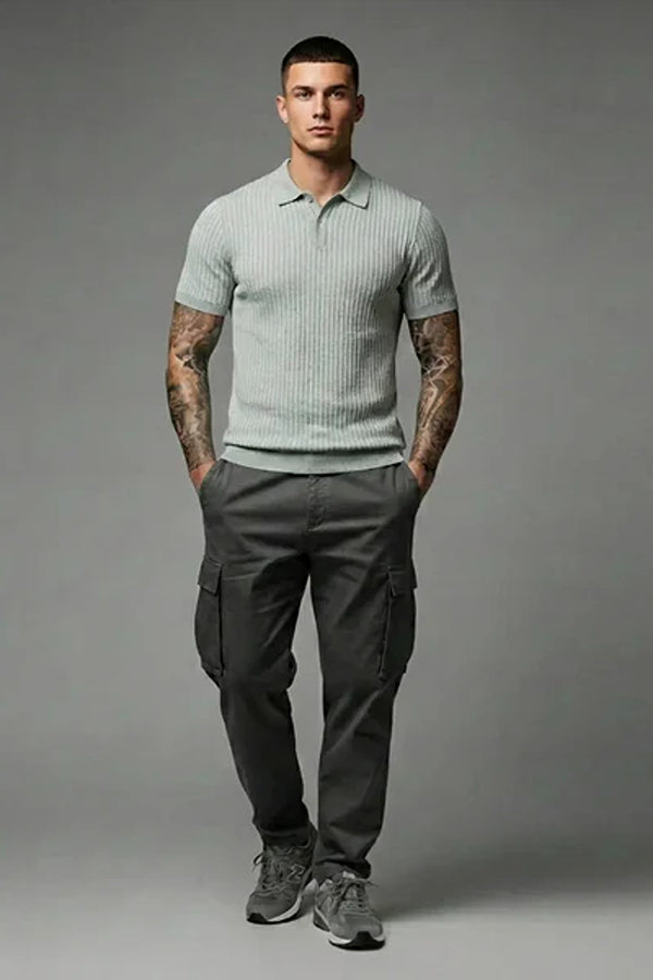 Men Striped Polo Collar T-shirt