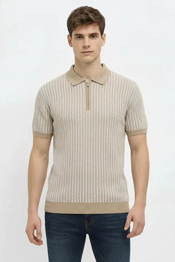 Men Striped Polo Collar T-shirt