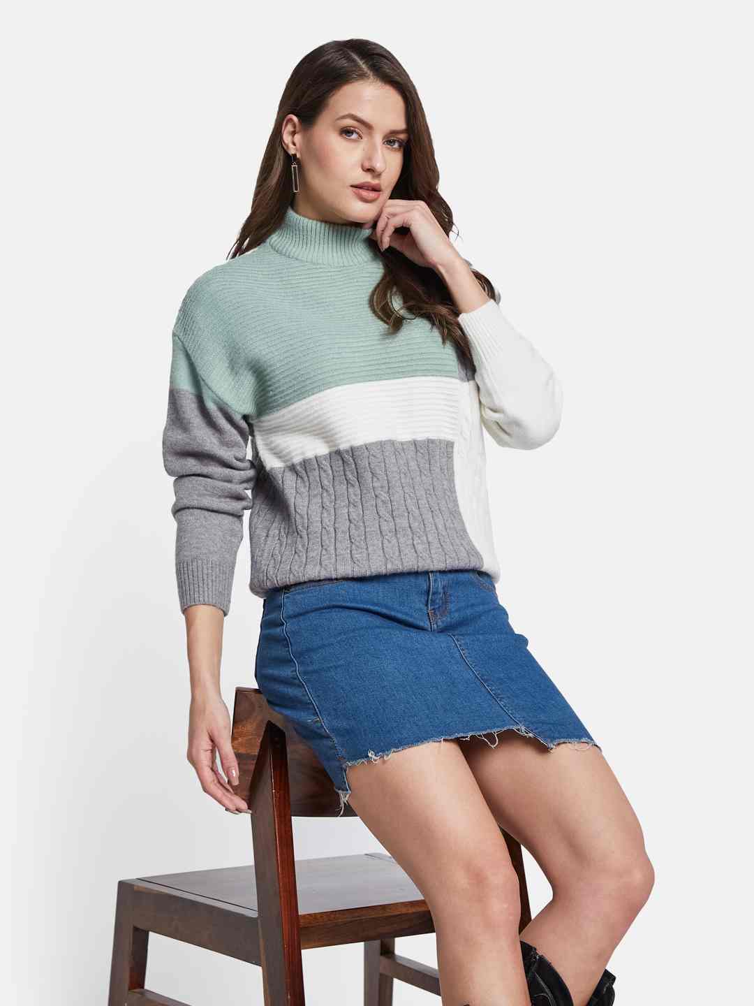 METTLE Women Colourblocked Pullover