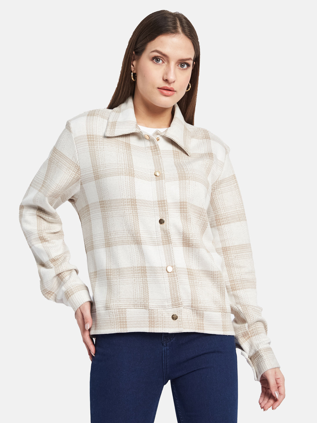 METTLE Women Spread Collar Checked Casual Shirt