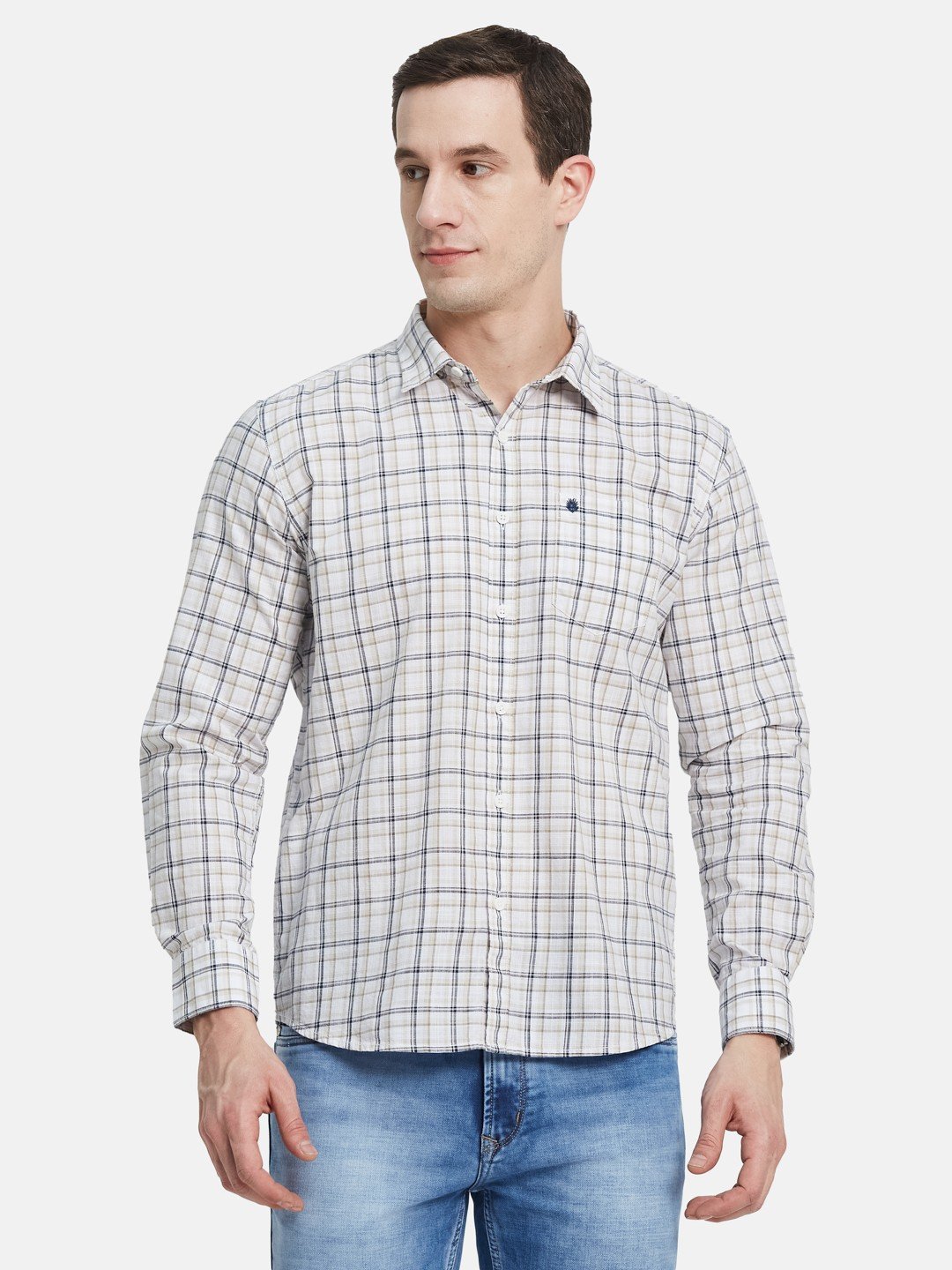 METTLE Men Spread Collar Checked Cotton Casual Shirt