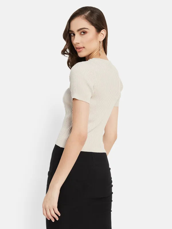 Pearl Neck Ribbed T-Shirt