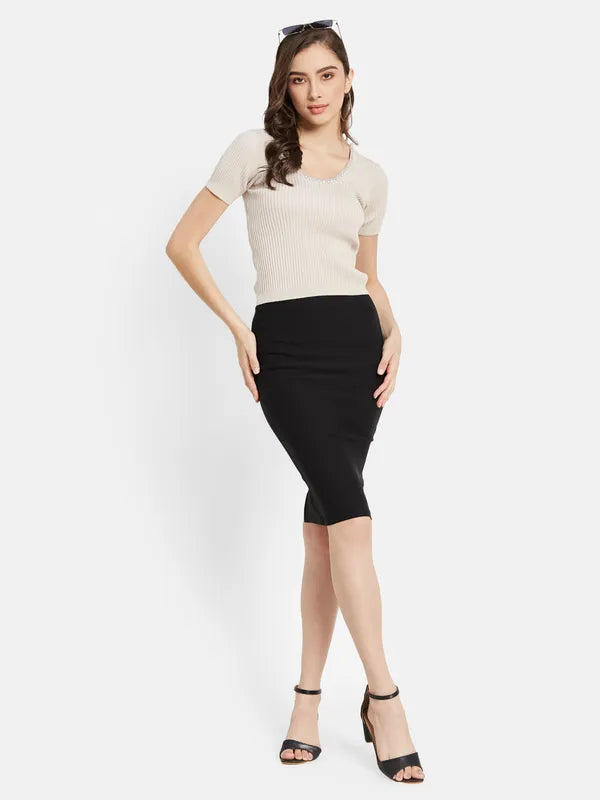 Pearl Neck Ribbed T-Shirt