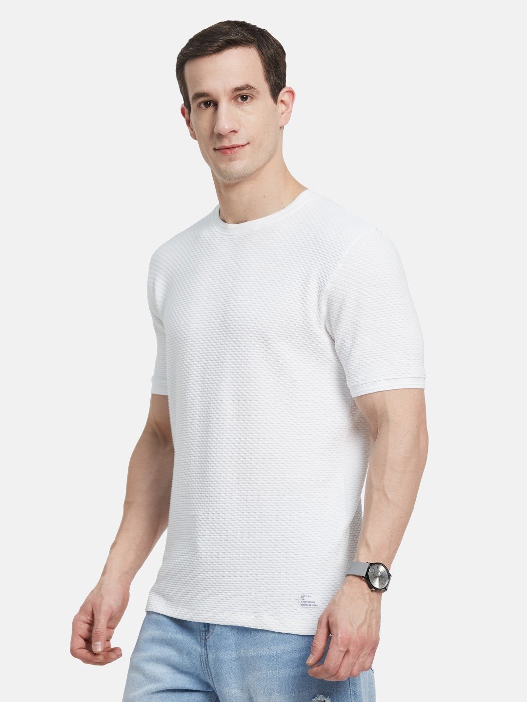 STRUCTURE ROUND NECK BUBBLE KNIT T-SHIRT