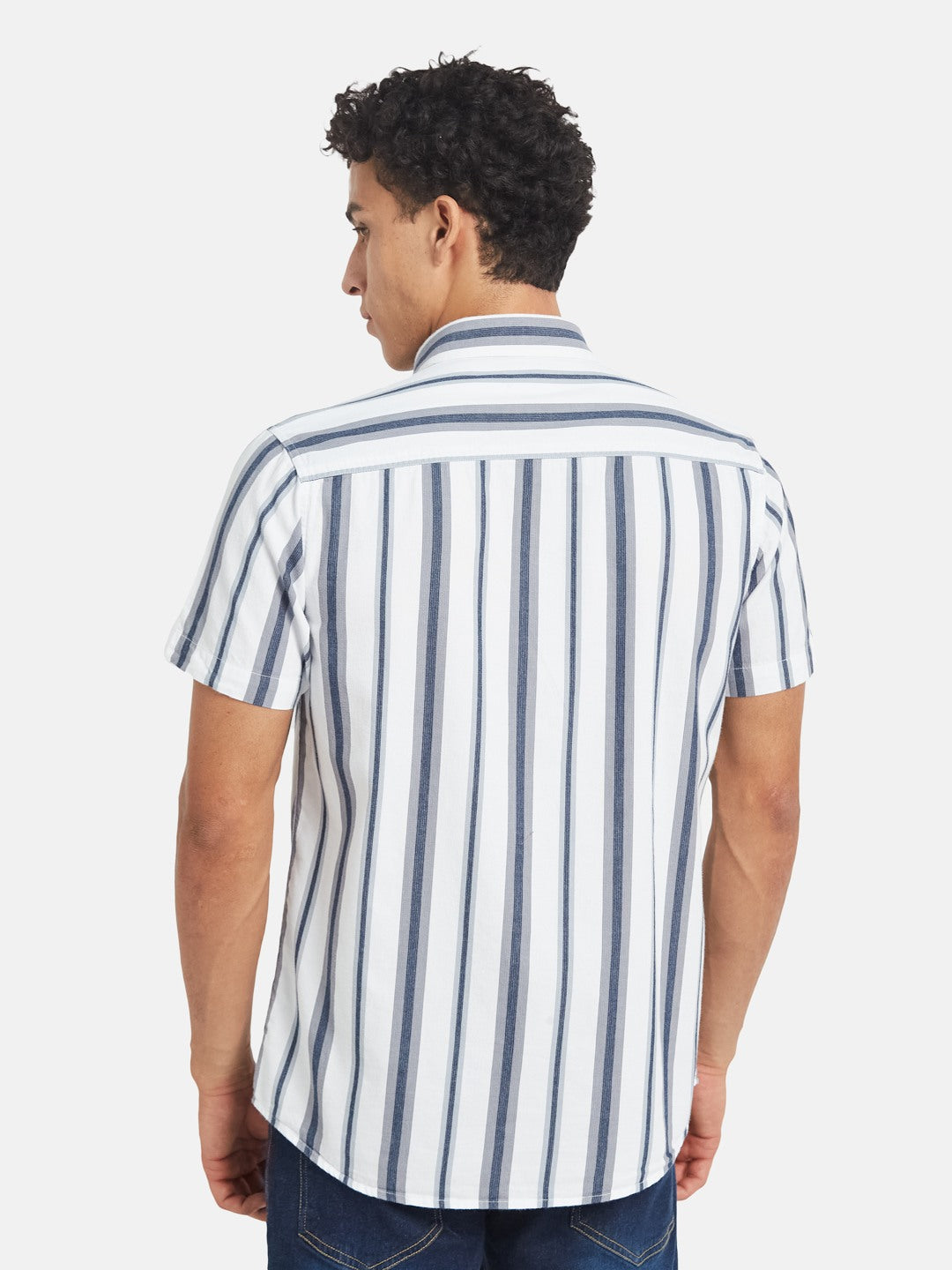 METTLE SS25 Vertical Striped Spread Collar Cotton Casual Shirt