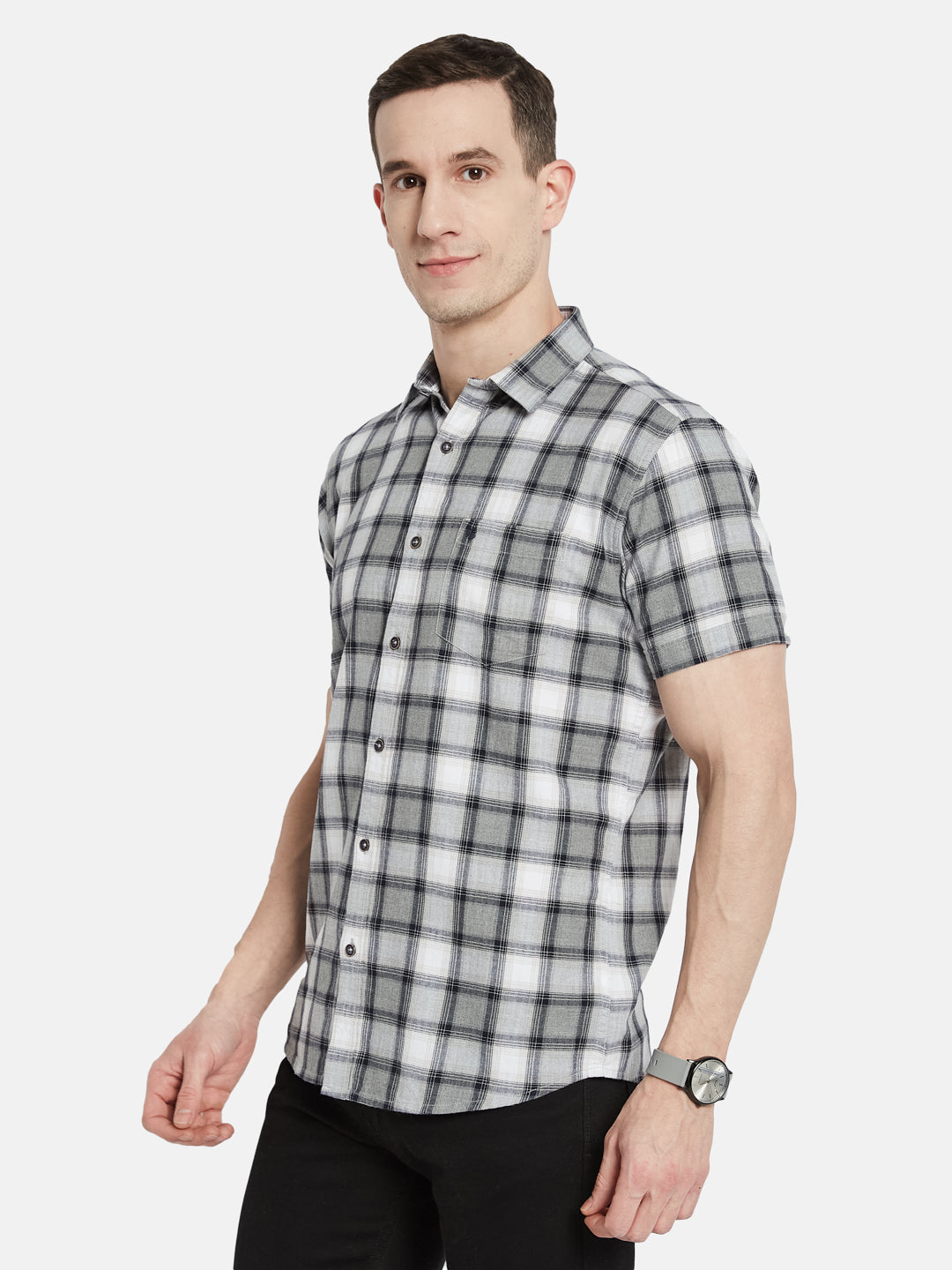 METTLE Men Opaque Checked Casual Shirt