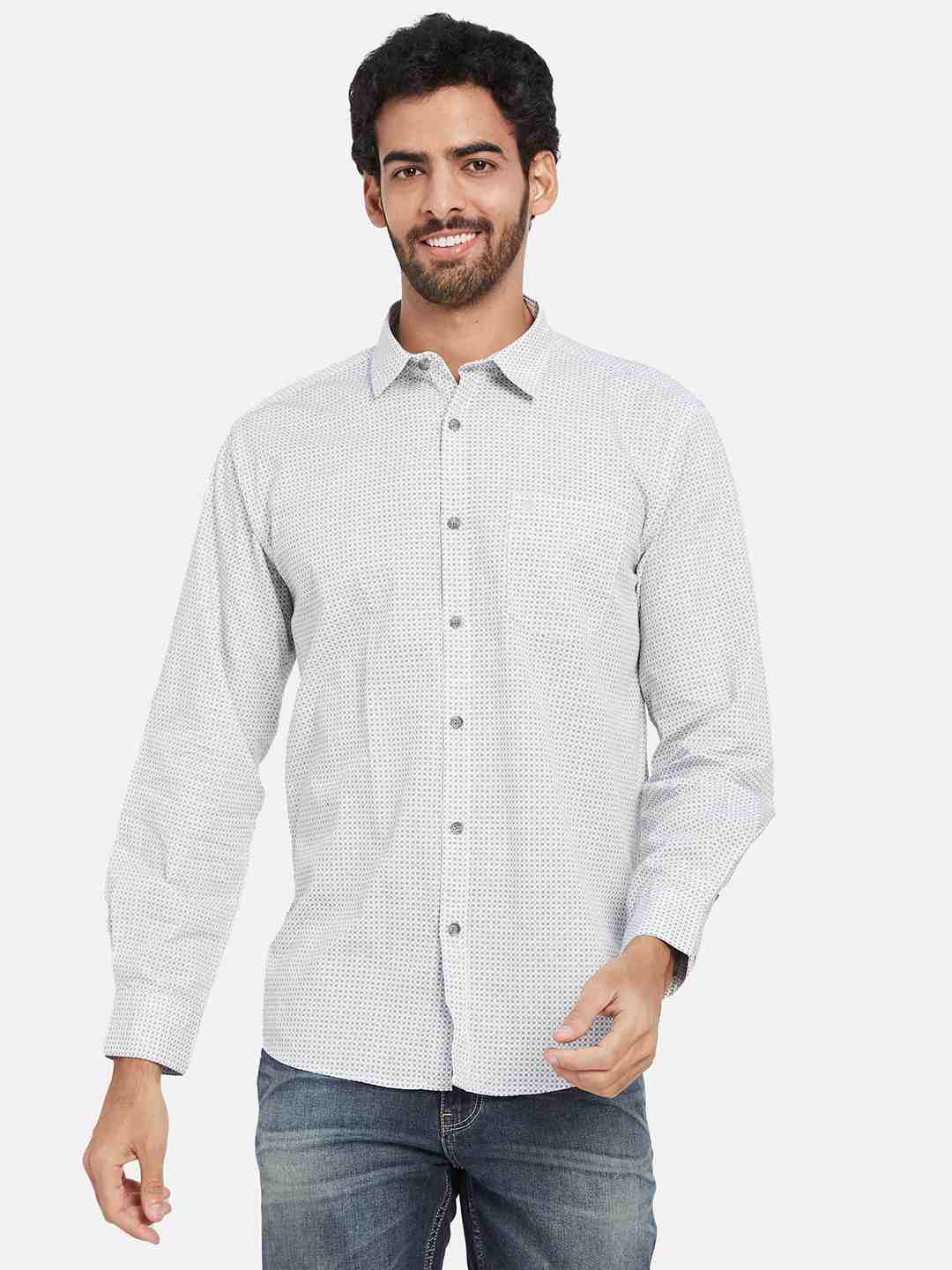 Mettle Micro Ditsy Printed Spread Collar Cotton Shirt