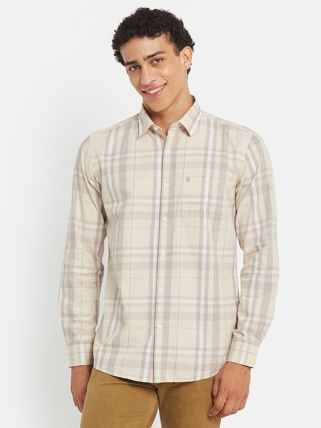 METTLE Men Checked Spread Collar Cotton Casual Shirt