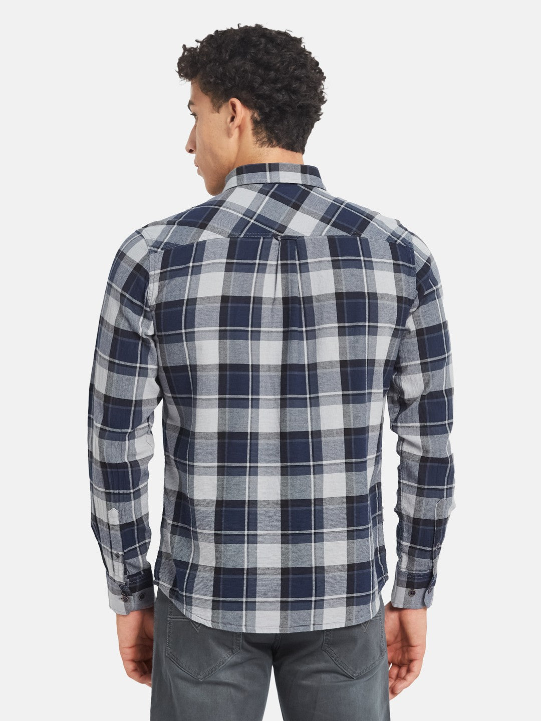 METTLE Men Tartan Checked Spread Collar Cotton Casual Shirt