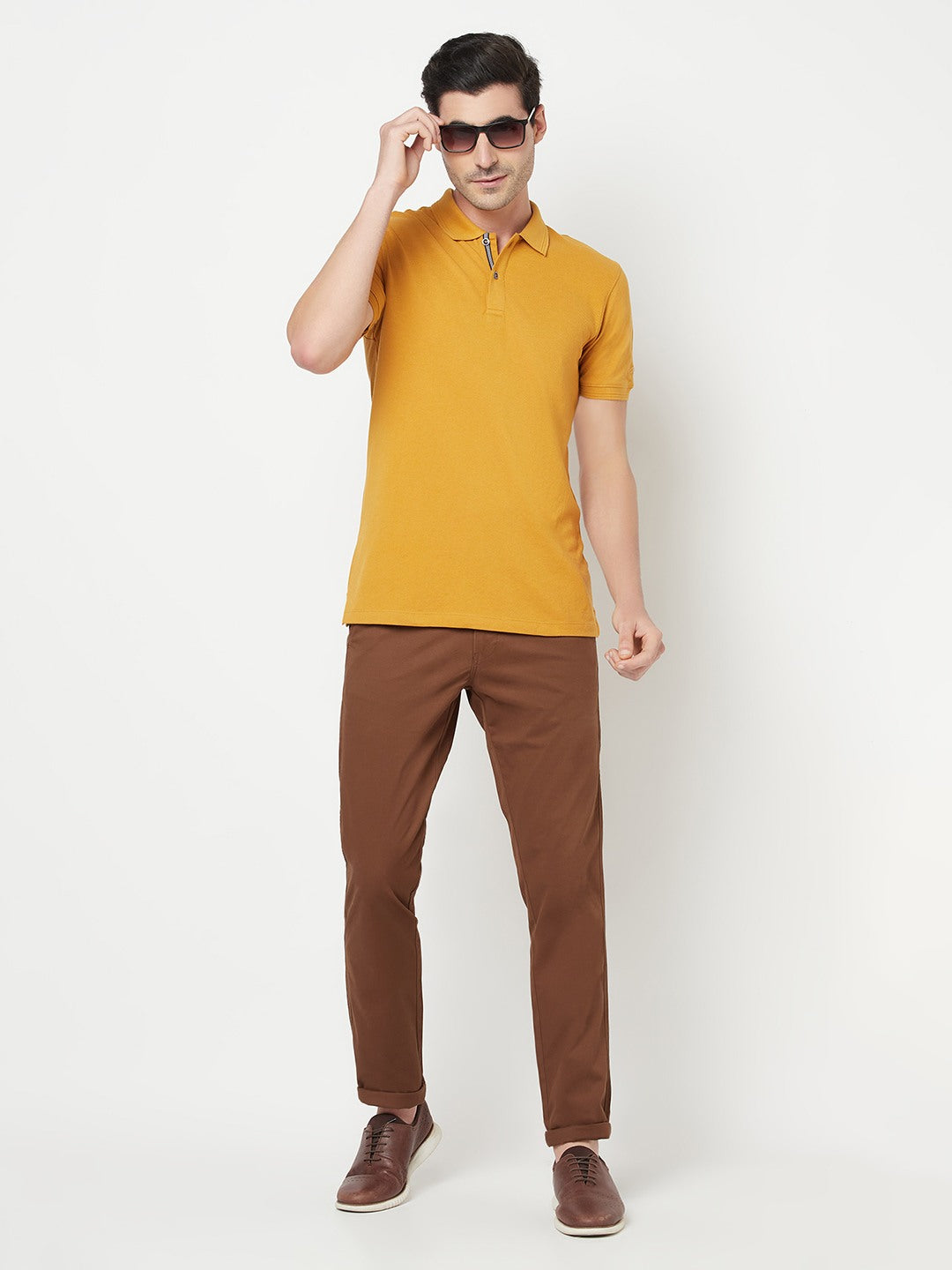 Octave Men Yellow Polo Collar T-Shirt