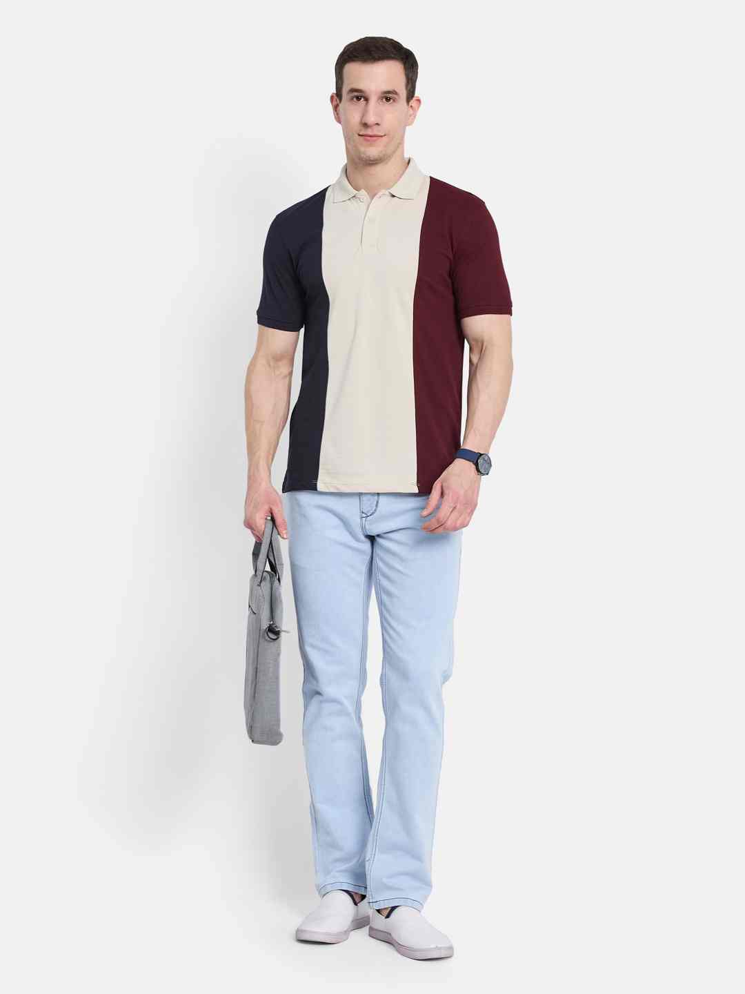 Octave Men Colourblocked Polo Collar T-shirt