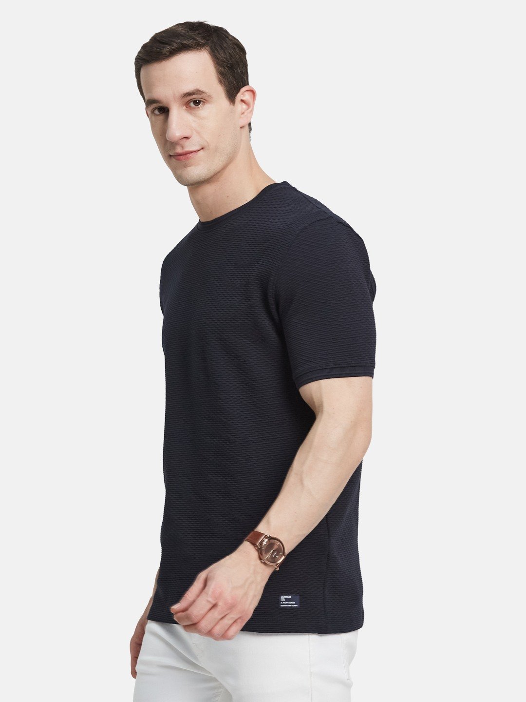 STRUCTURE ROUND NECK BUBBLE KNIT T-SHIRT