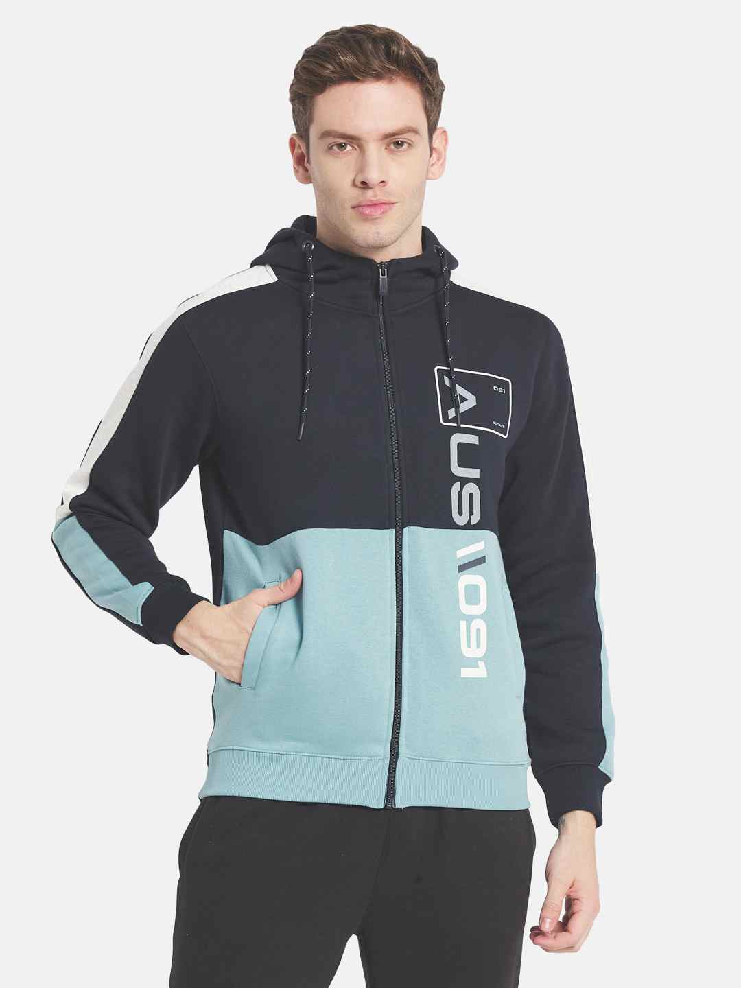 Octave Men Colourblocked Hooded Sweatshirt