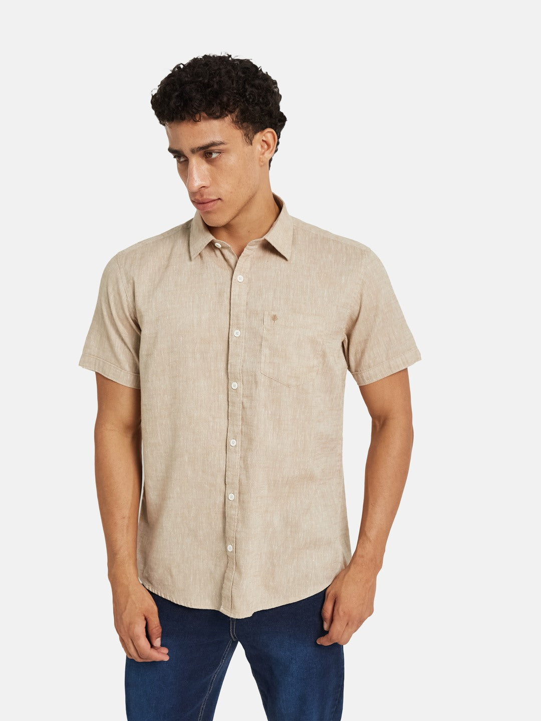 METTLE Spread Collar Short Sleeves Cotton Casual Shirt