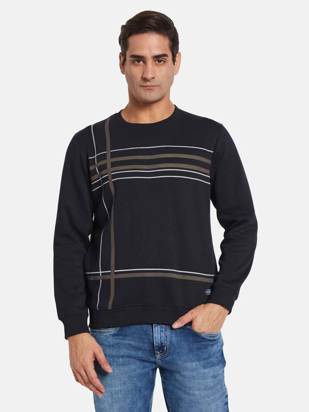 Octave Men Striped Round Neck Sweatshirt