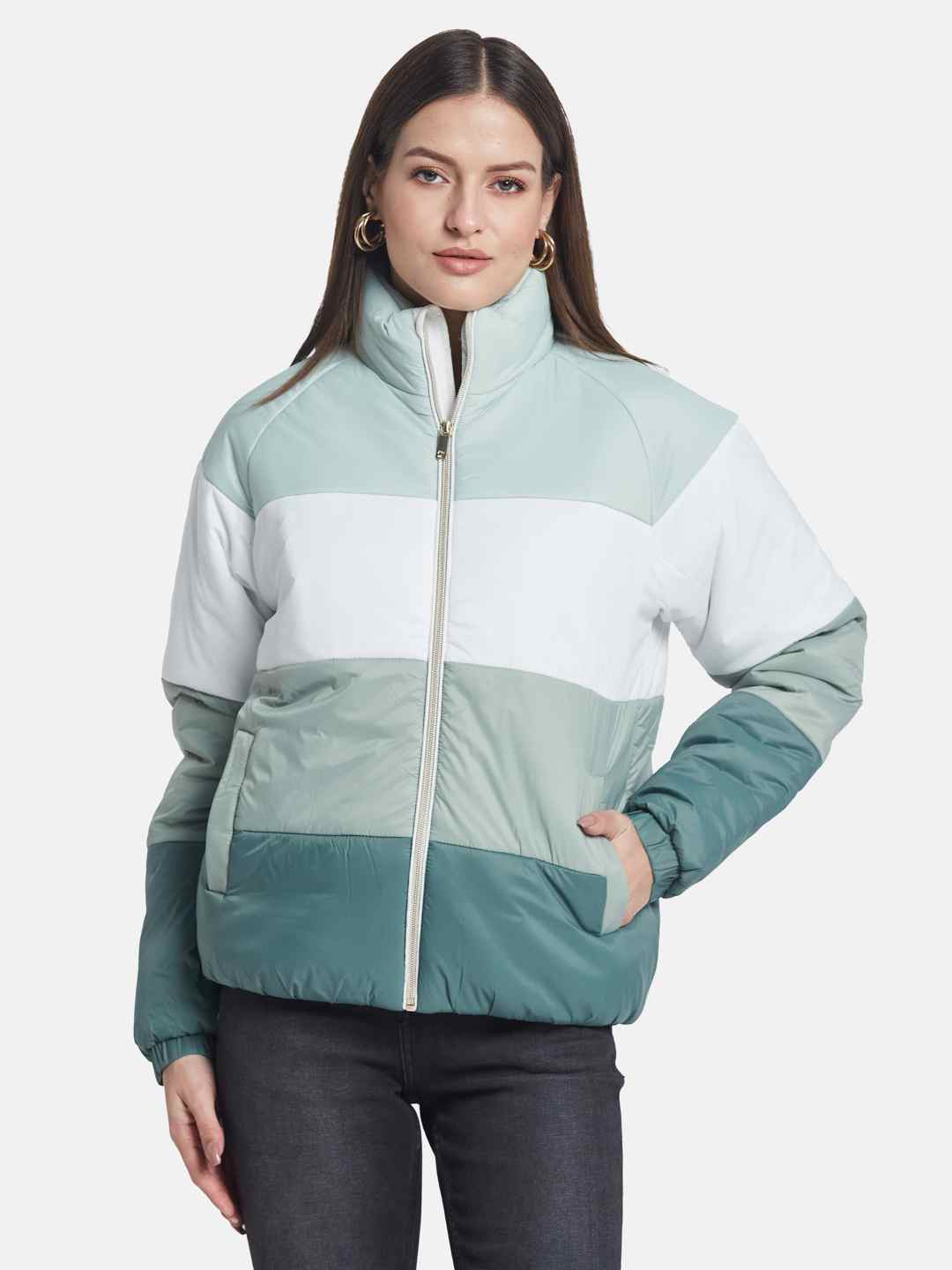 METTLE Women Colourblocked Puffer Jacket