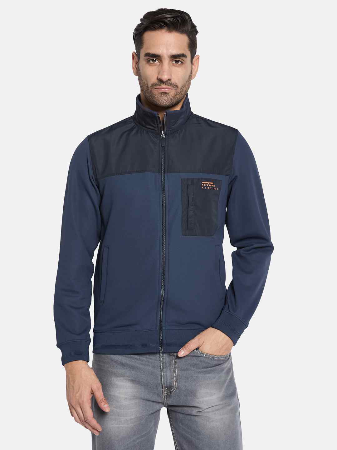 Octave Men Colourblocked Front-Open Sweatshirt