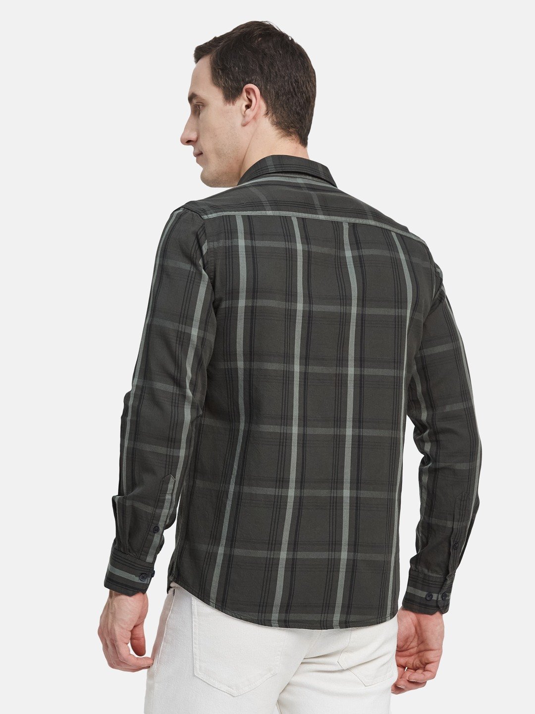 METTLE Men Spread Collar Tartan Checked Cotton Casual Shirt