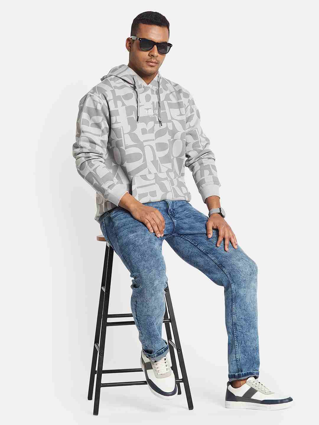 Octave Men Typography Printed Hooded Pullover Long Sleeves Sweatshirt