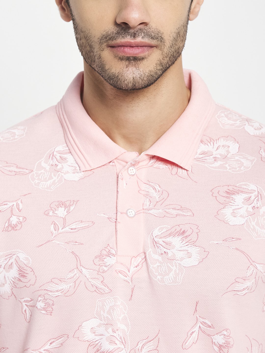 Octave Men Pink Printed Polo Collar T-Shirt