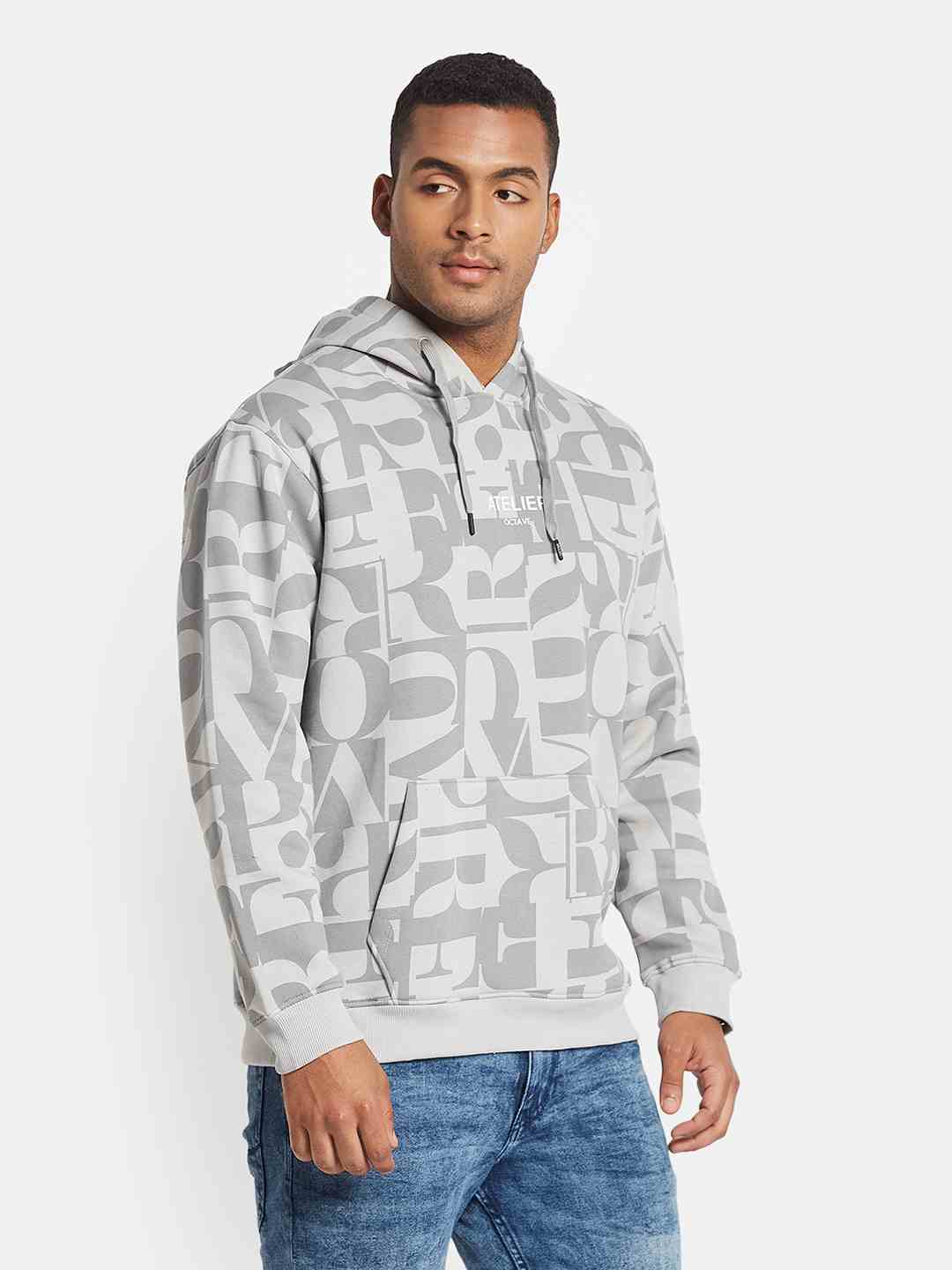 Octave Men Typography Printed Hooded Pullover Long Sleeves Sweatshirt