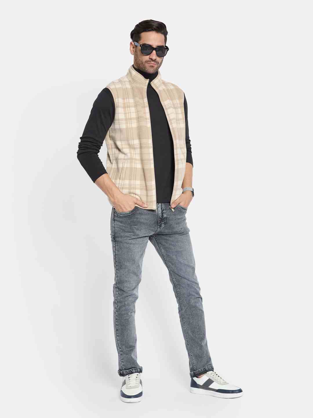 Octave Men Checked Front-Open Sweatshirt