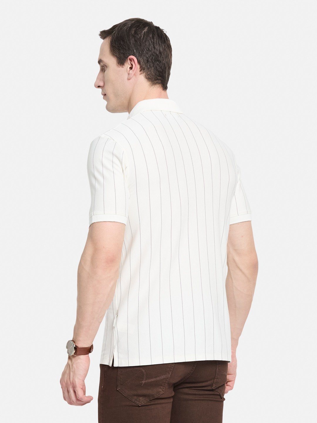 Octave Men Striped Polo Collar Cotton T-shirt