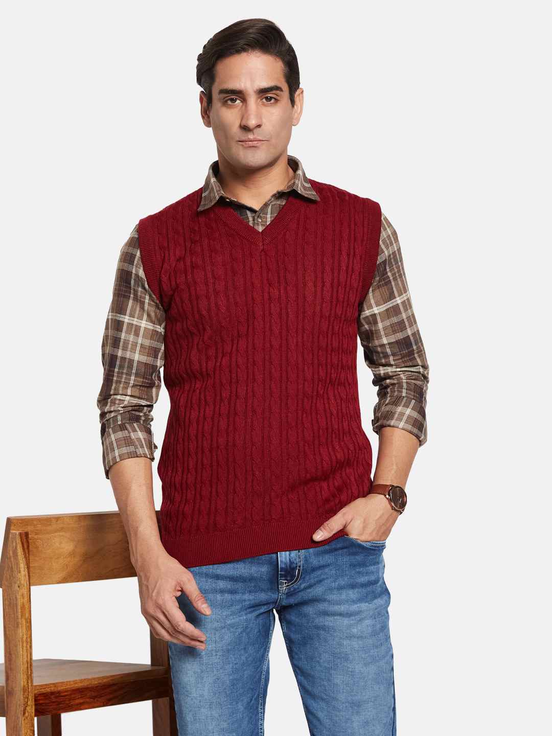 METTLE Men Cable Knit Sweater Vest