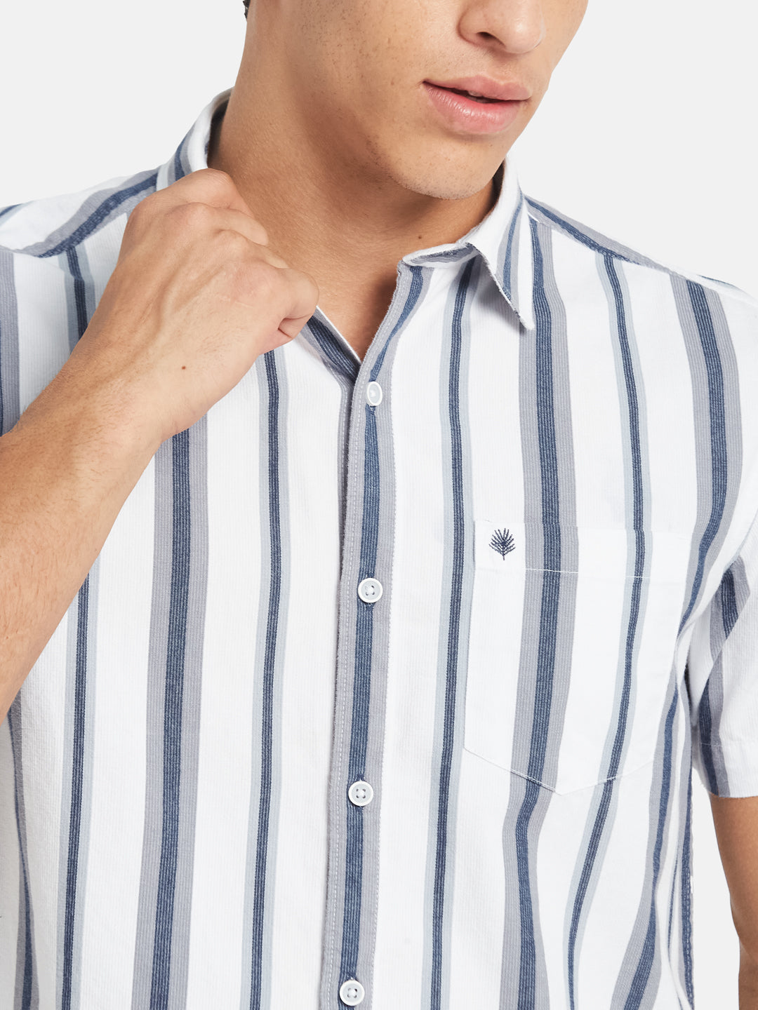 METTLE SS25 Vertical Striped Spread Collar Cotton Casual Shirt