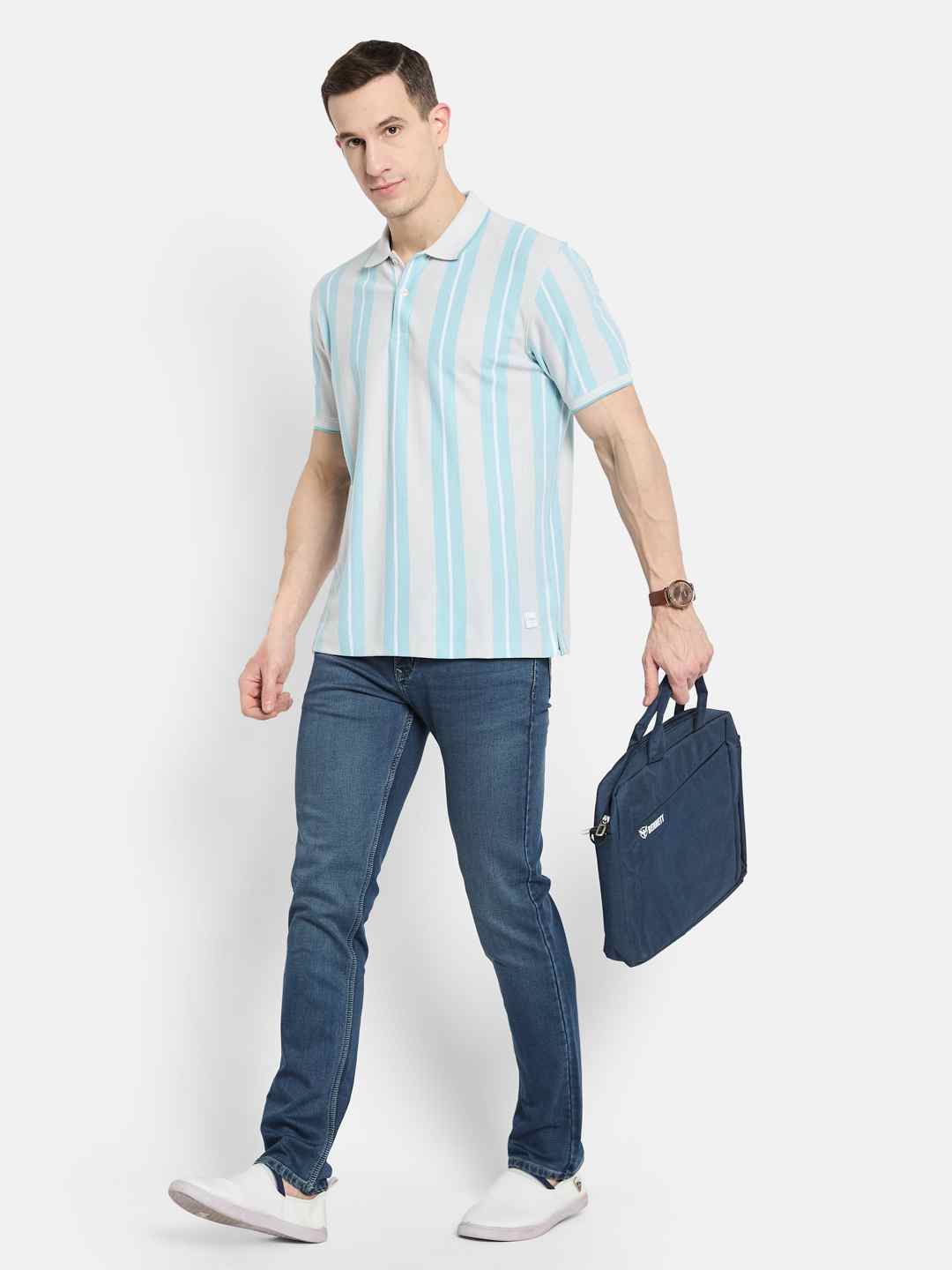 Octave Men Striped Polo Collar T-shirt