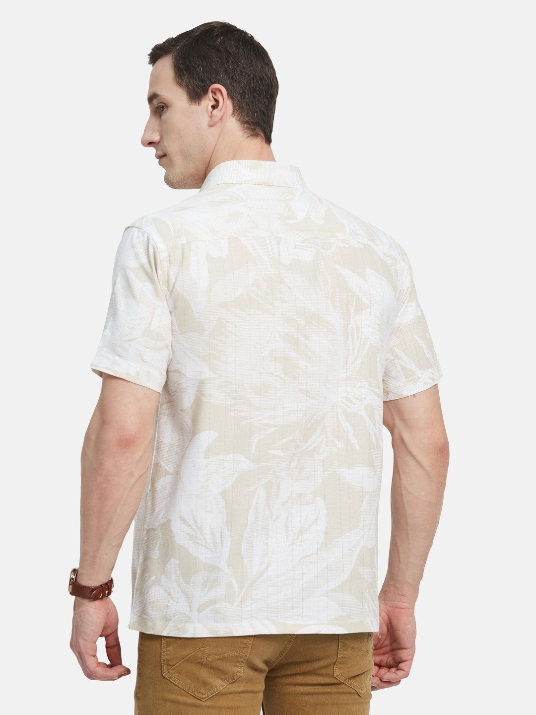 METTLE Men Spread Collar Floral Printed Cotton Casual Shirt