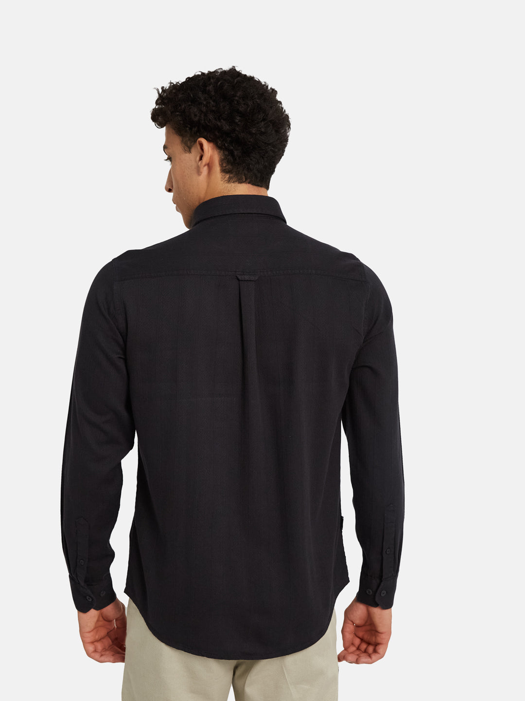 METTLE Men Textured Spread Collar Cotton Casual Shirt