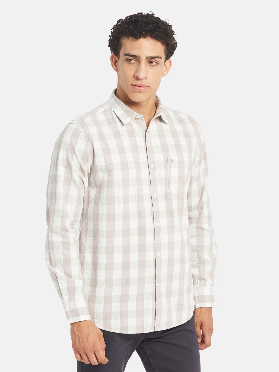 METTLE SS25 Checked Spread Collar Cotton Casual Shirt