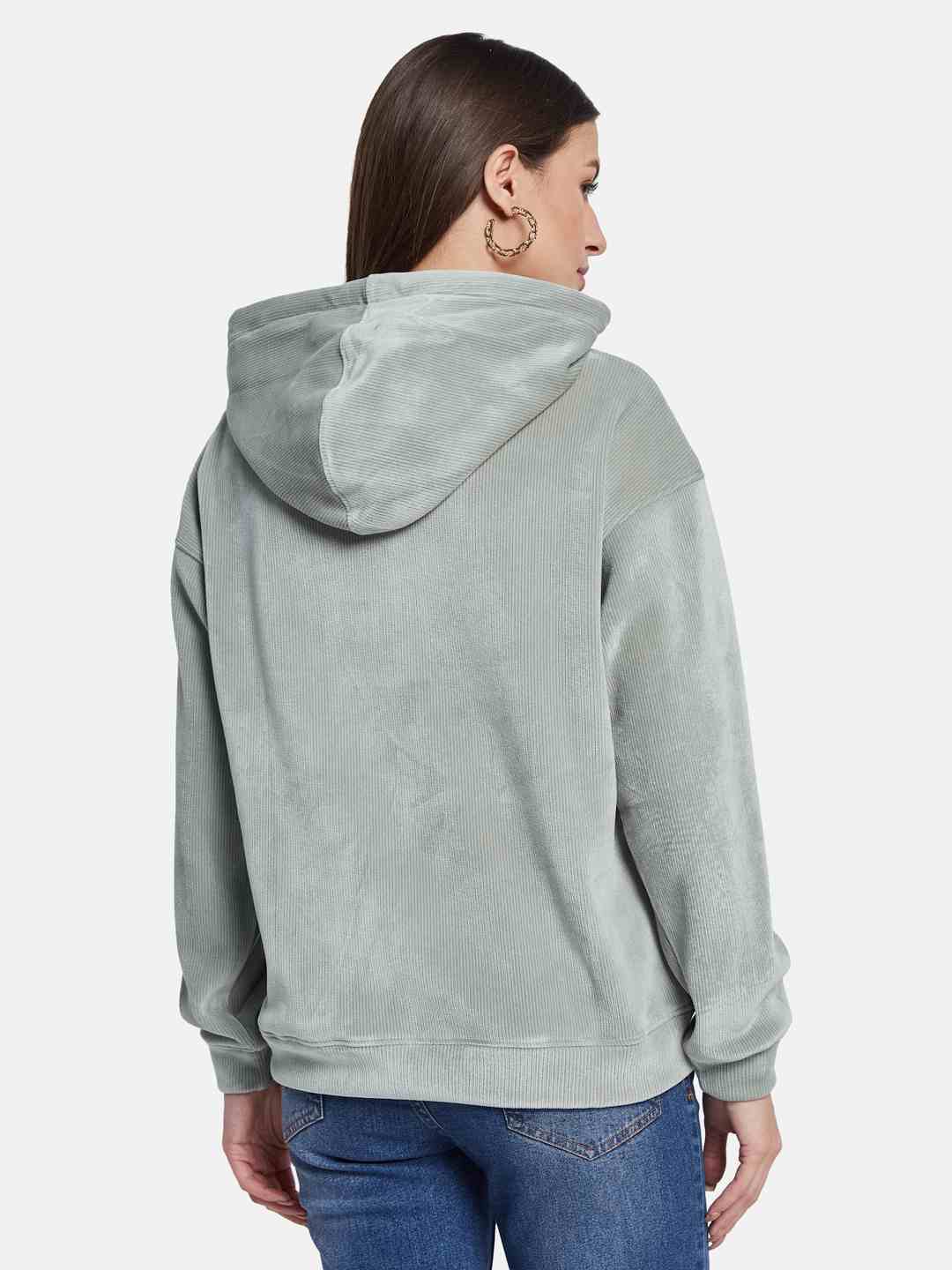 METTLE Women Graphic Printed Hooded Sweatshirt