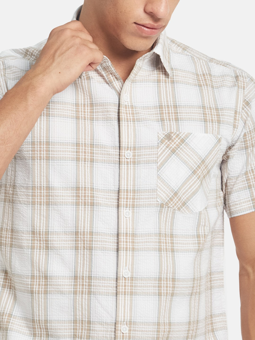 METTLE SS25 Checked Spread Collar Cotton Casual Shirt