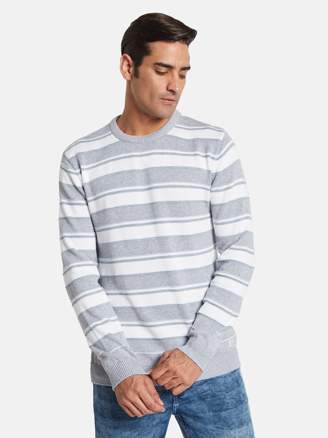 METTLE Men Striped Cotton Pullover