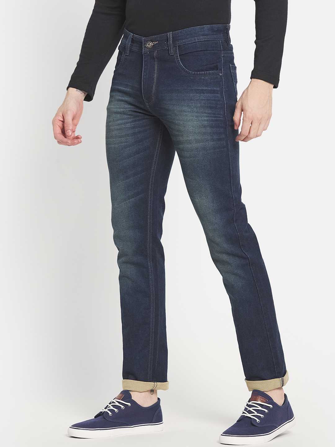 Octave Men Blue Straight Fit Heavy Fade Stretchable Cotton Jeans