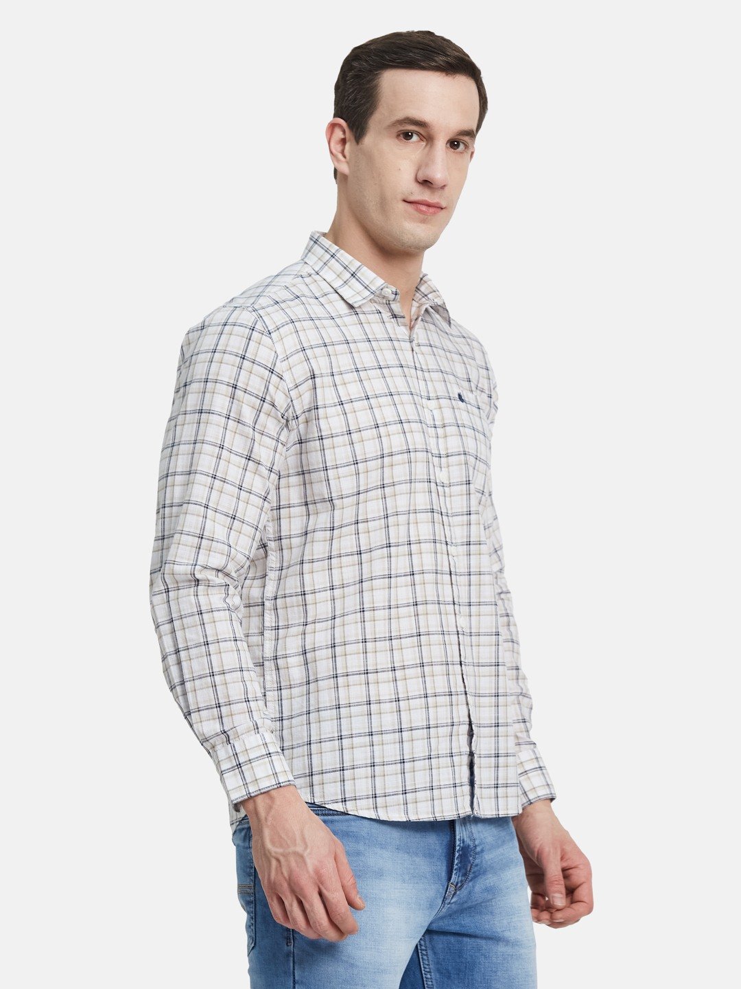 METTLE Men Spread Collar Checked Cotton Casual Shirt