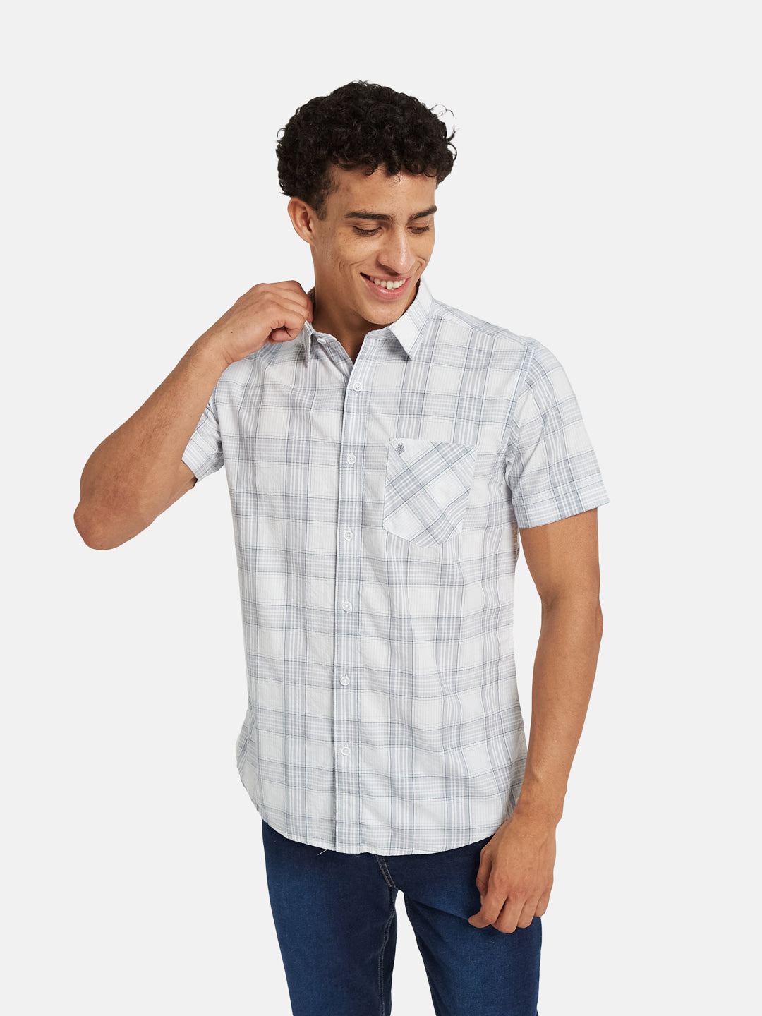 METTLE SS25 Checked Spread Collar Cotton Casual Shirt