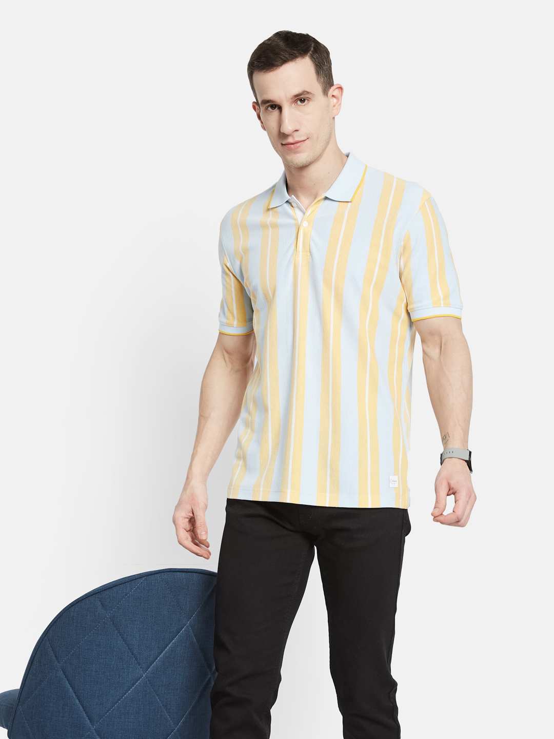 Octave Men Striped Polo Collar T-shirt