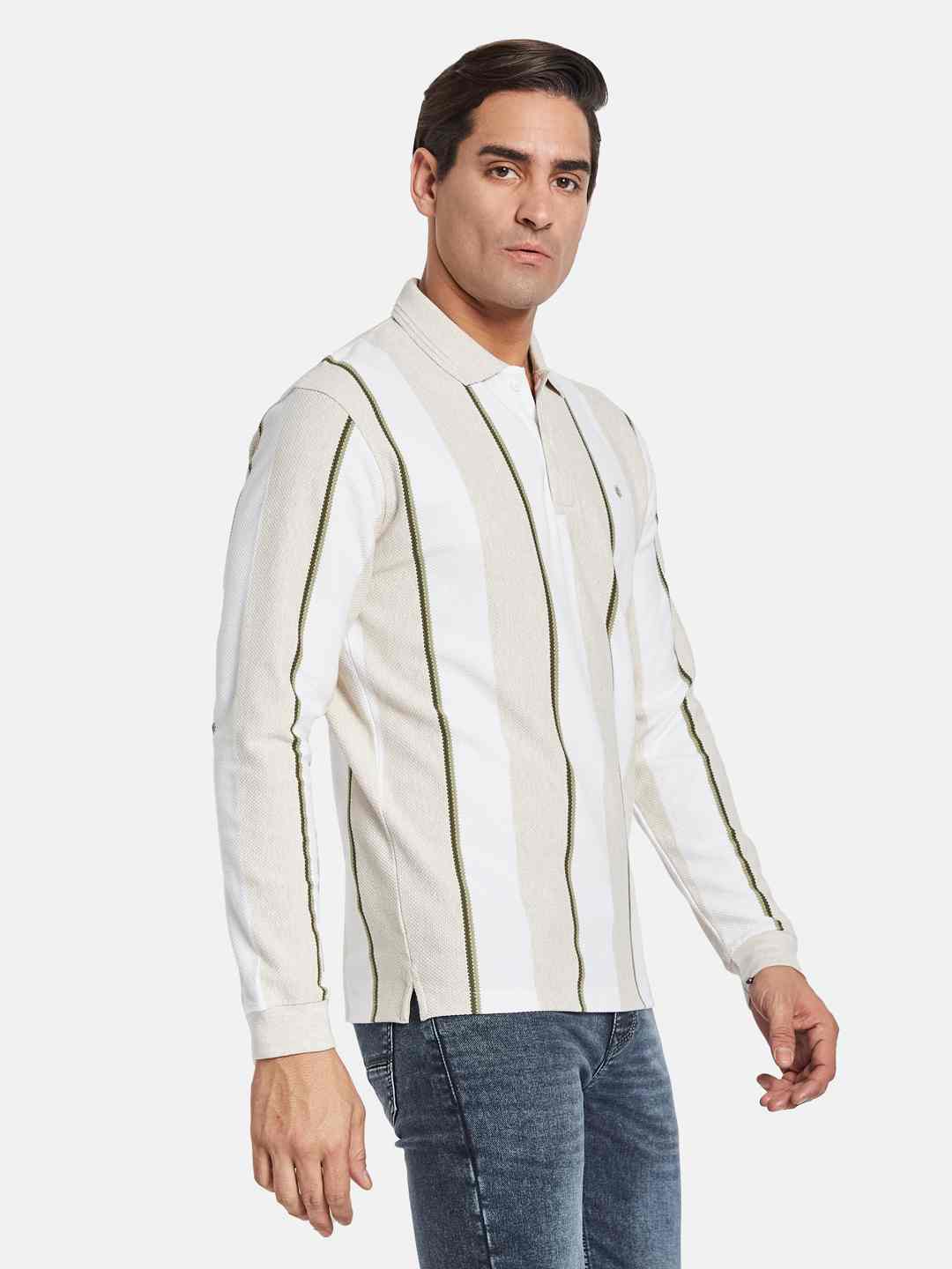 METTLE Men Striped Polo Collar T-shirt