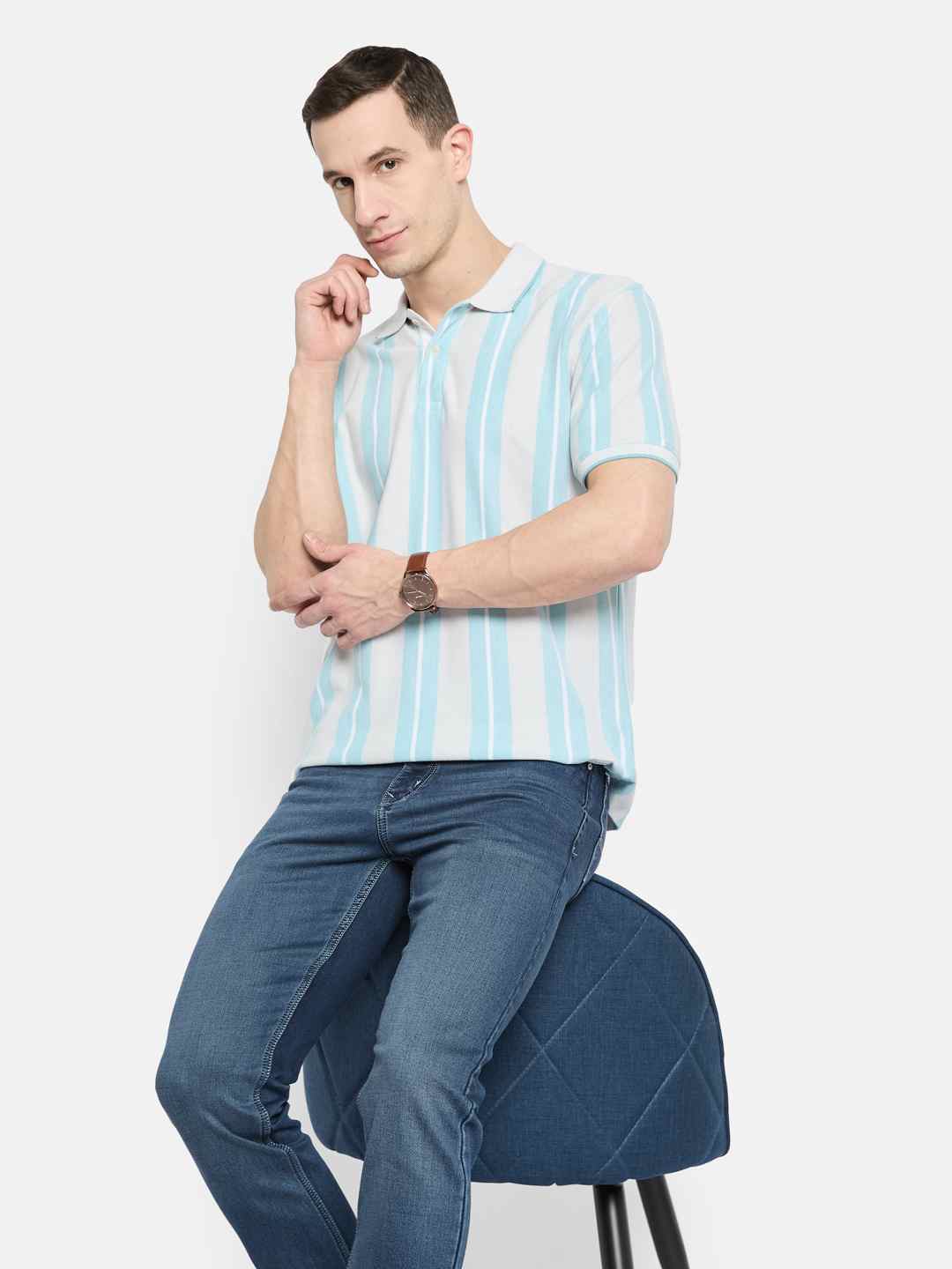 Octave Men Striped Polo Collar T-shirt