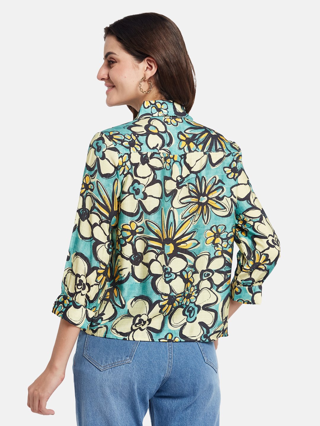 METTLE Women Floral Printed V-Neck Cotton Top