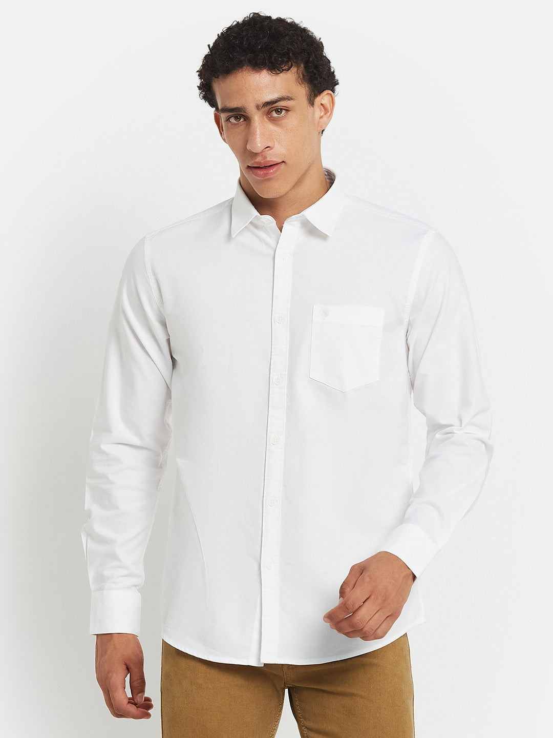 METTLE Men Solid Spread Collar Cotton Casual Shirt