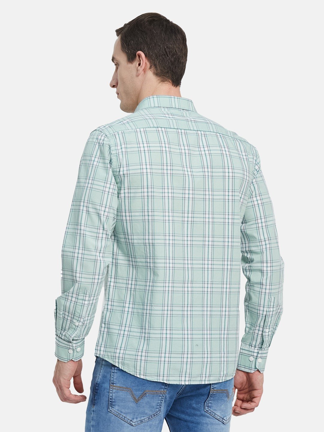 METTLE Men Spread Collar Tartan Checked Cotton Casual Shirt