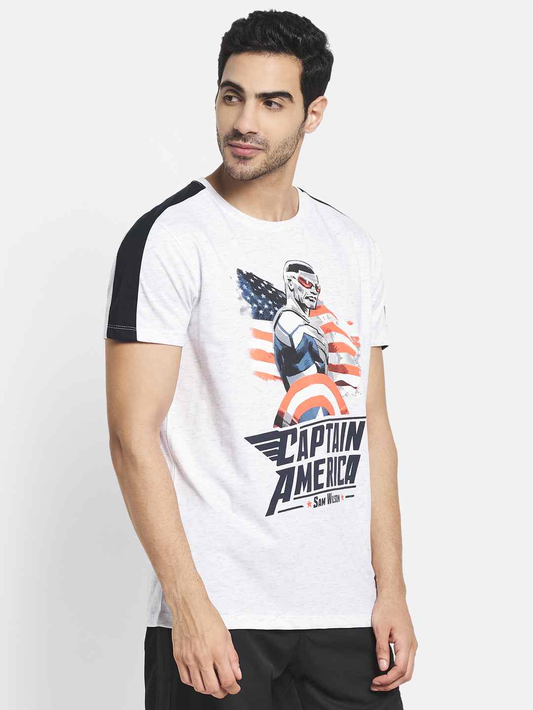 Octave Men White Typography Captain America Printed Applique T-Shirt