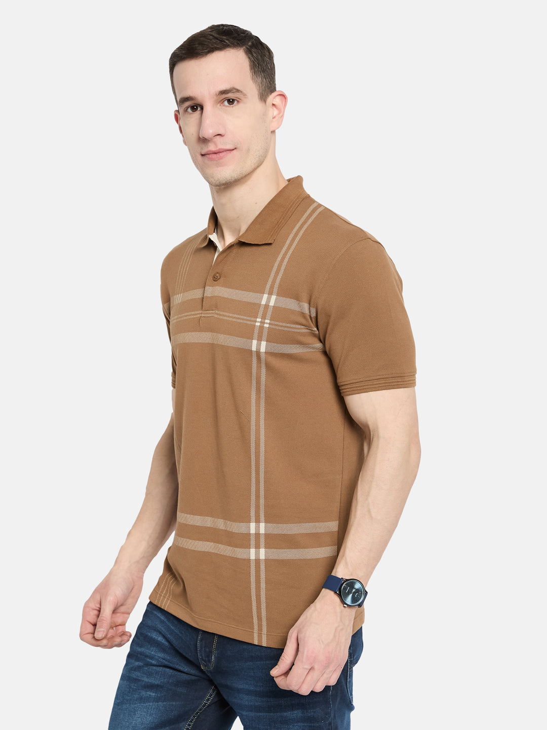 Octave Men Striped Polo Collar T-shirt