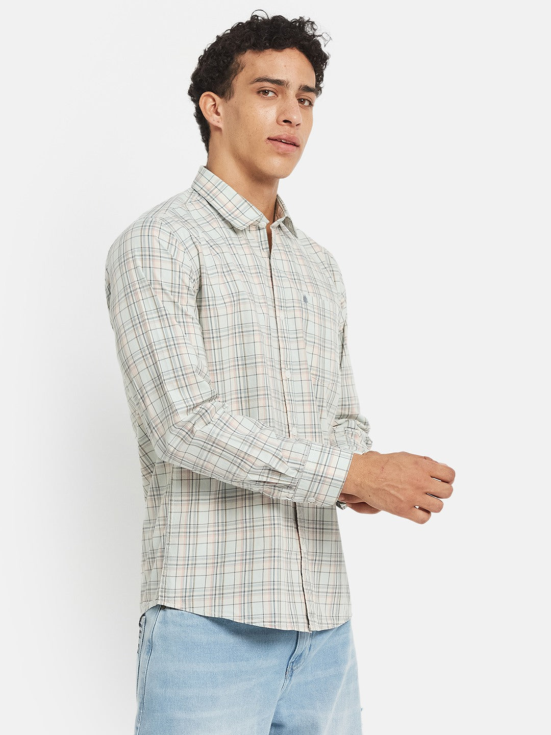 METTLE Men Tartan Checked Spread Collar Cotton Casual Shirt