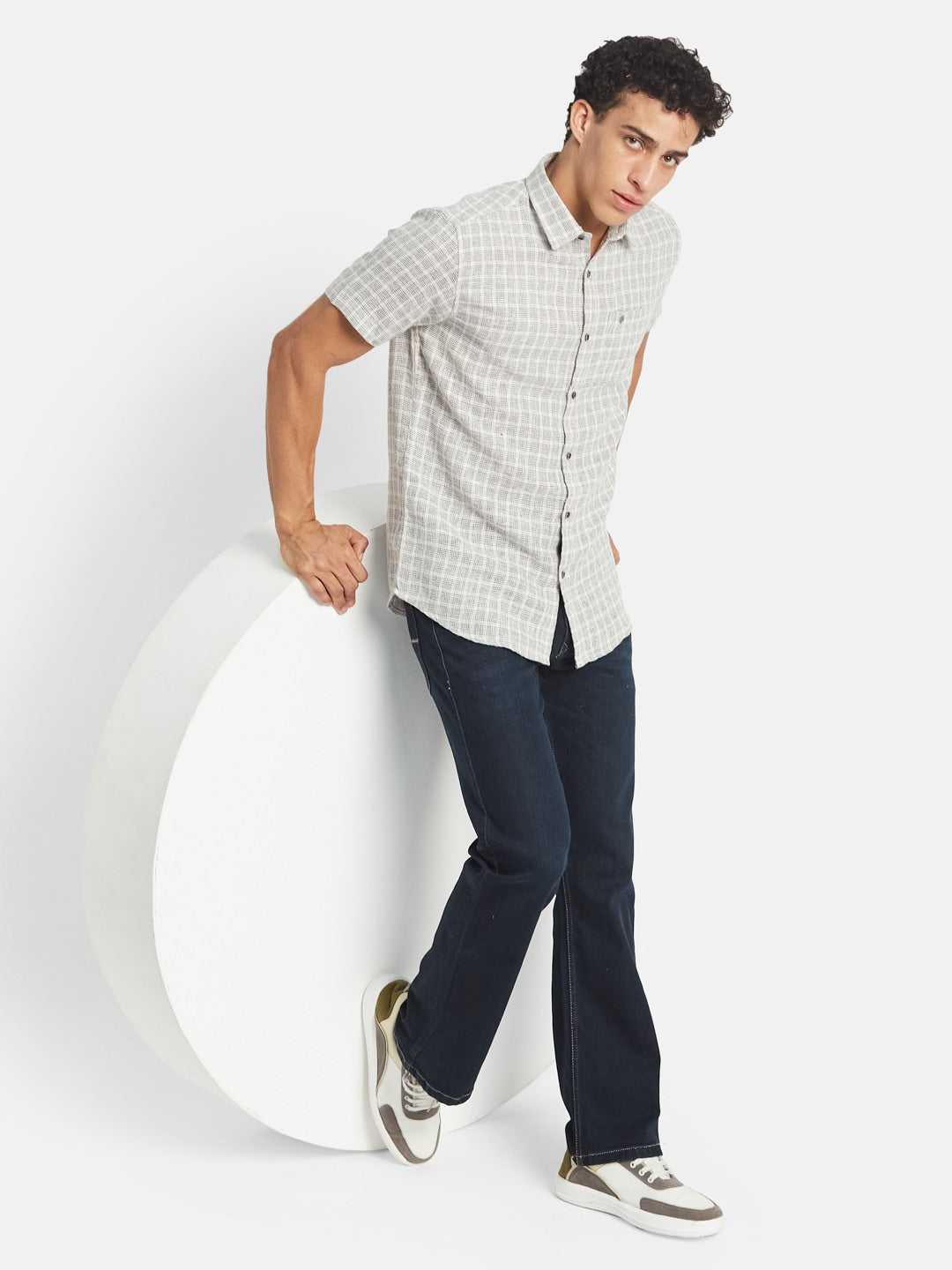 METTLE Men Textured Spread Collar Cotton Casual Shirt